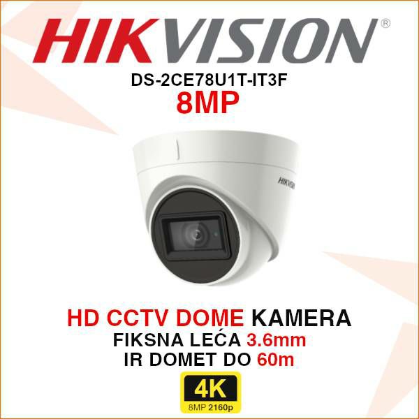hikvision-4k-dome-kamera-ds-2ce78u1t-it3-ds-2ce78u1t-it3f-36mm_1 HIKVISION CCTV 4K DOME KAMERA ZA VIDEO NADZOR DS-2CE78U1T-IT3F - Slika 1